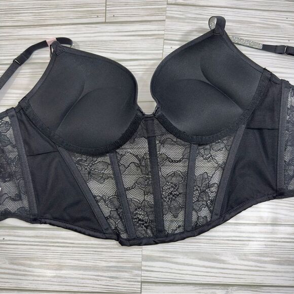 NWT VS‎ BLING BOMBSHELL ADDS 2 CUP SIZES PLUNGE LACE LONGLINE CORSET TOP BRA 32C - Picture 3 of 5